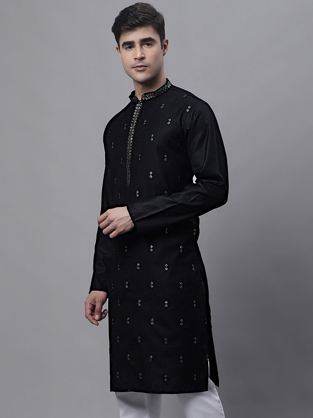Jompers Men's Black Embroidered Straight Kurta - Distacart