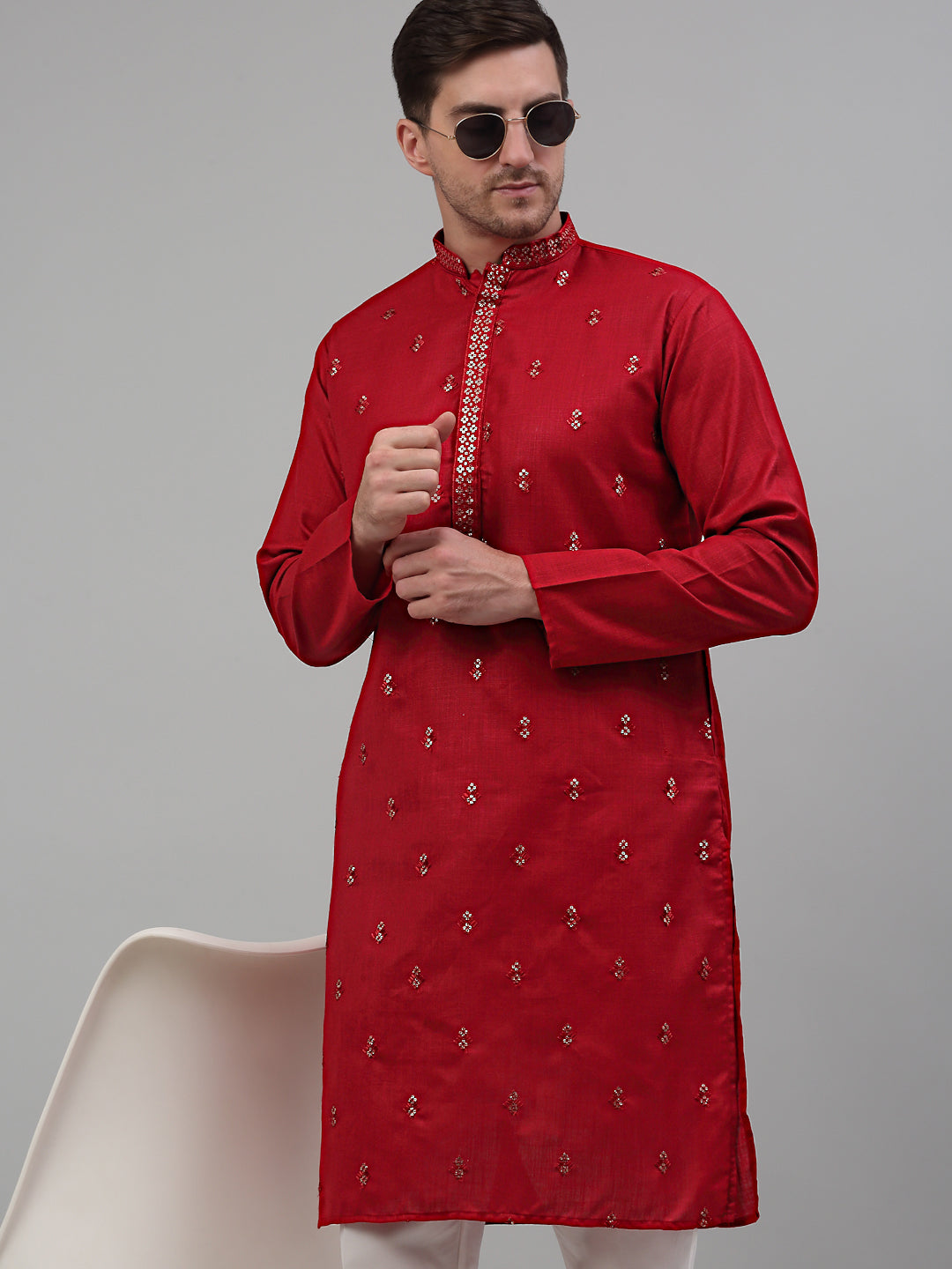 Jompers Men's Maroon Embroidered Straight Kurta Only - Distacart