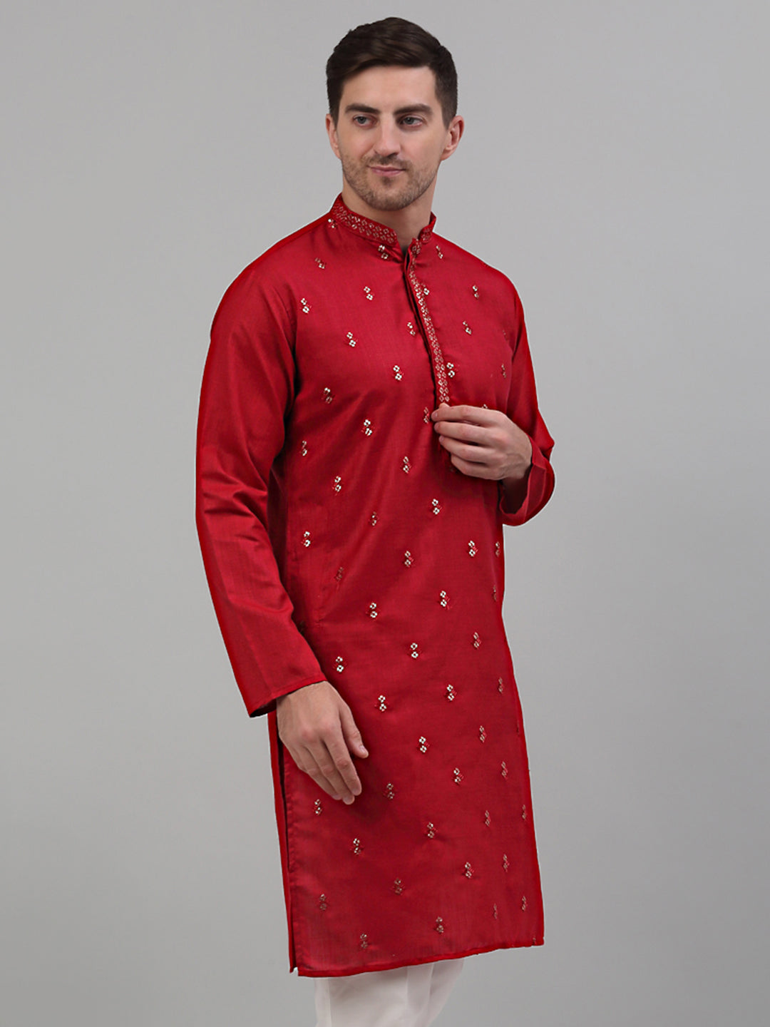 Jompers Men's Maroon Embroidered Straight Kurta Only - Distacart