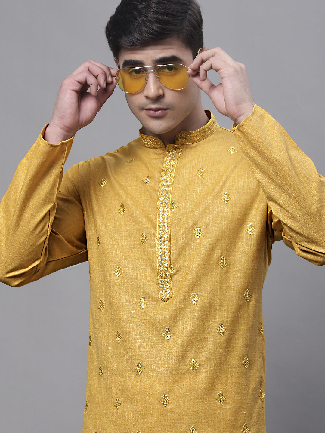 Jompers Men's Mustard Embroidered Straight Kurta - Distacart