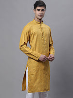 Thumbnail for Jompers Men's Mustard Embroidered Straight Kurta - Distacart