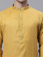 Thumbnail for Jompers Men's Mustard Embroidered Straight Kurta - Distacart