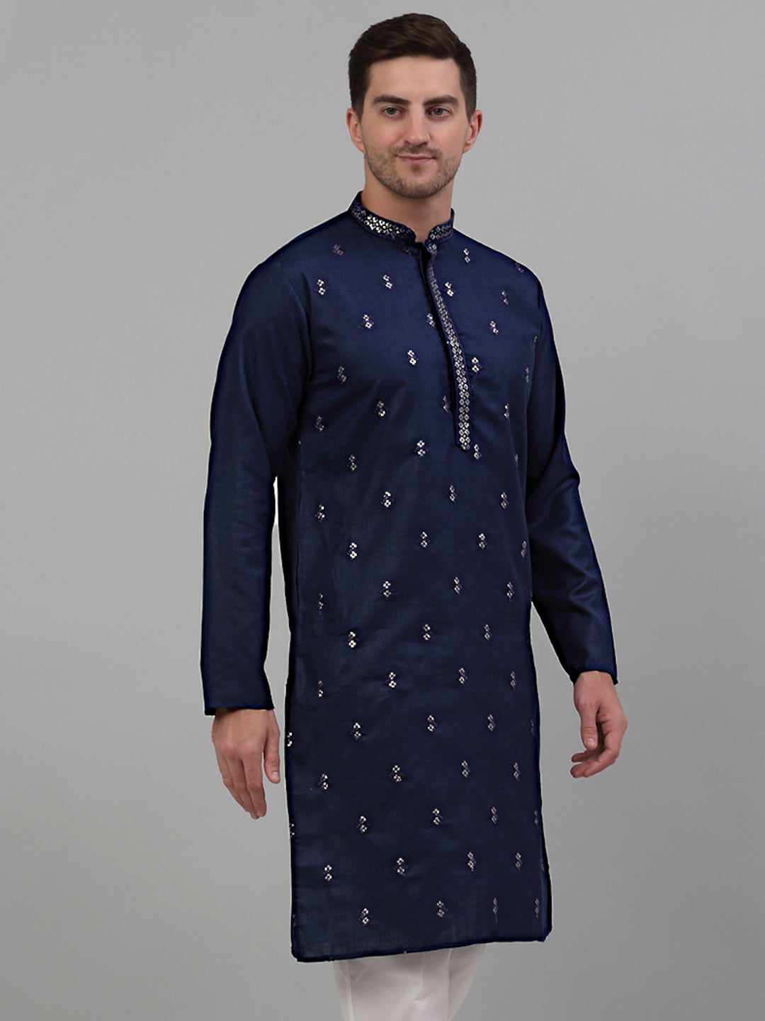 Jompers Men's Navy Blue Embroidered Straight Kurta Only - Distacart