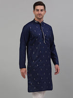 Thumbnail for Jompers Men's Navy Blue Embroidered Straight Kurta Only - Distacart