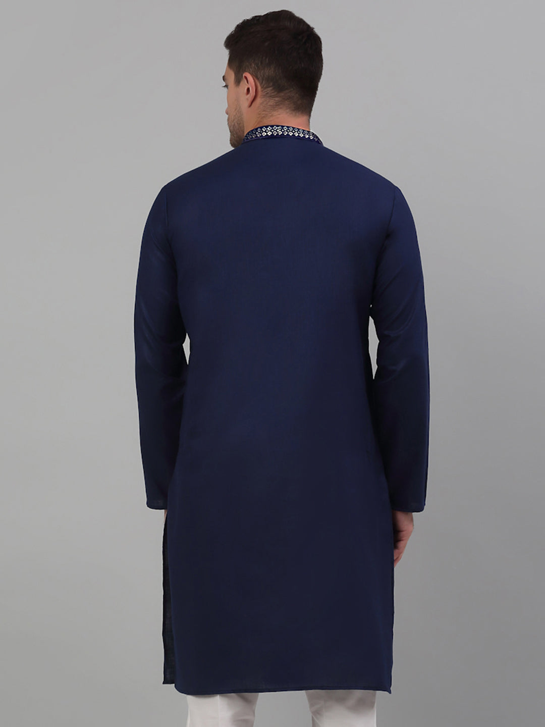 Jompers Men's Navy Blue Embroidered Straight Kurta Only - Distacart