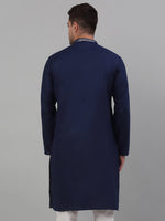 Thumbnail for Jompers Men's Navy Blue Embroidered Straight Kurta Only - Distacart