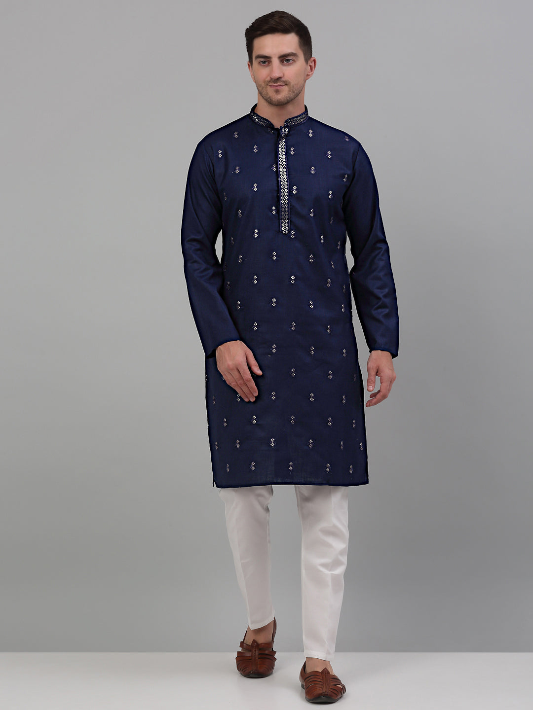 Jompers Men's Navy Blue Embroidered Straight Kurta Only - Distacart