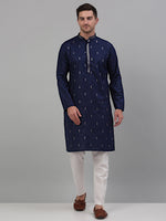 Thumbnail for Jompers Men's Navy Blue Embroidered Straight Kurta Only - Distacart