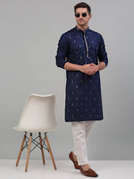Thumbnail for Jompers Men's Navy Blue Embroidered Straight Kurta Only - Distacart
