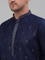 Thumbnail for Jompers Men's Navy Blue Embroidered Straight Kurta Only - Distacart