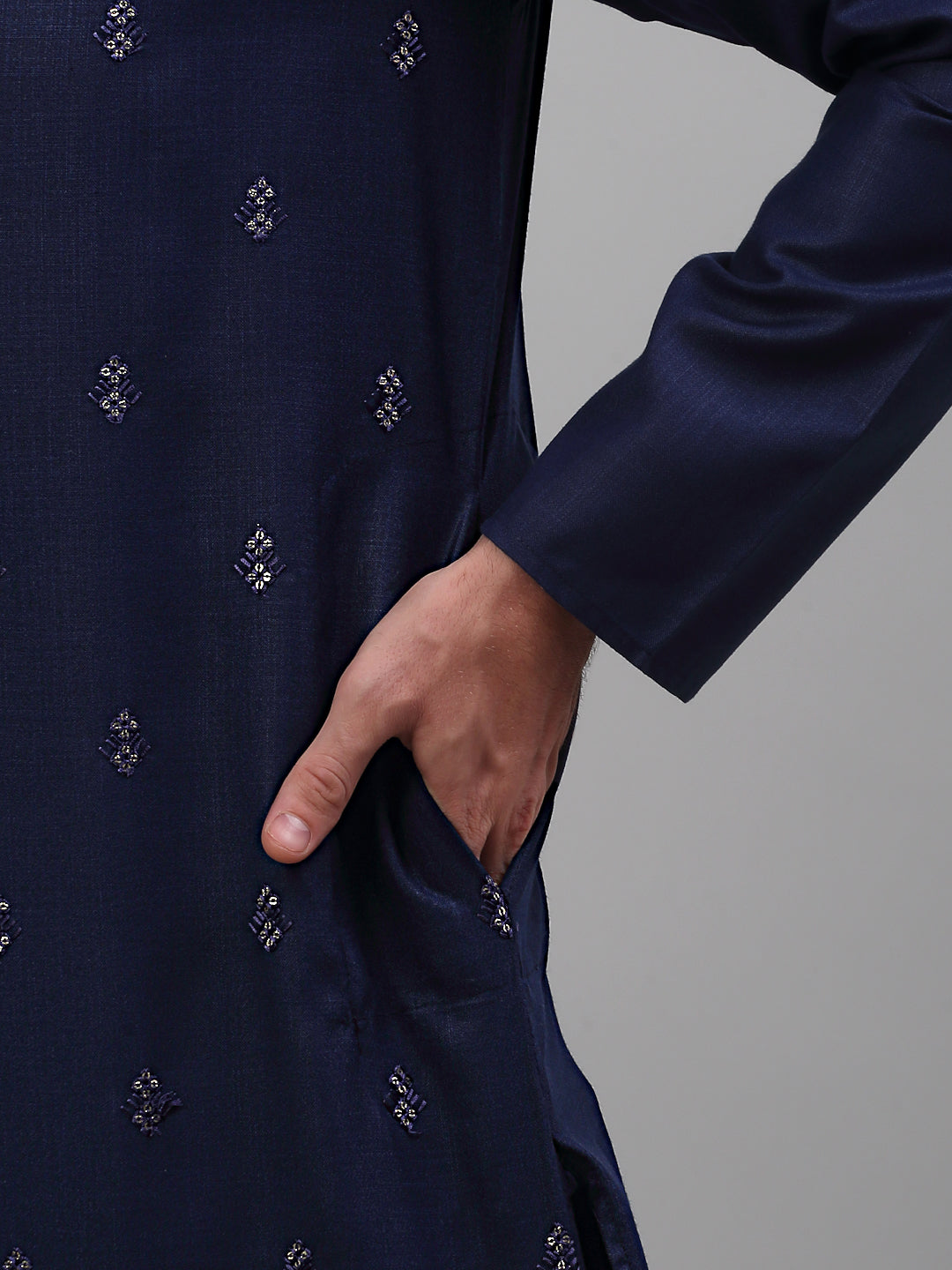 Jompers Men's Navy Blue Embroidered Straight Kurta Only - Distacart