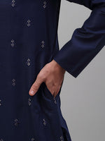 Thumbnail for Jompers Men's Navy Blue Embroidered Straight Kurta Only - Distacart
