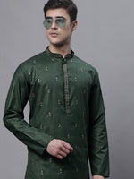 Thumbnail for Jompers Men's Olive Green Embroidered Straight Kurta - Distacart
