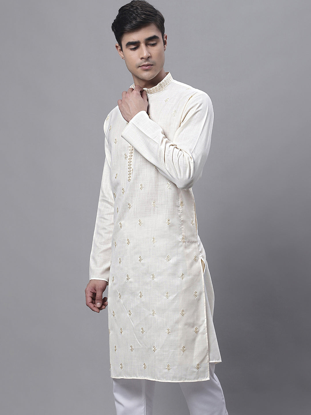 Jompers Men's White Embroidered Straight Kurta - Distacart