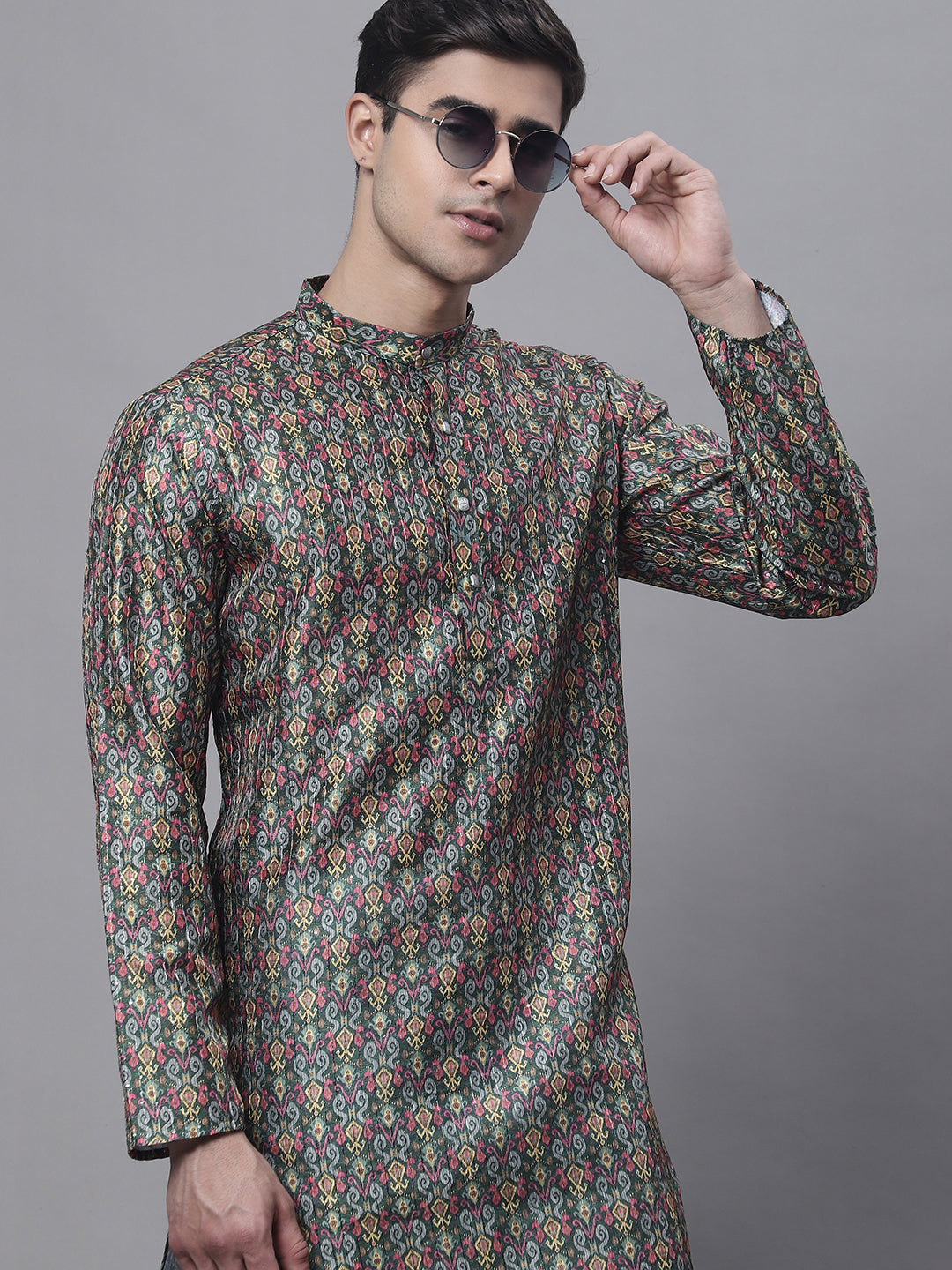 Jompers Men's Olive Green Digital Printed Kurta - Distacart