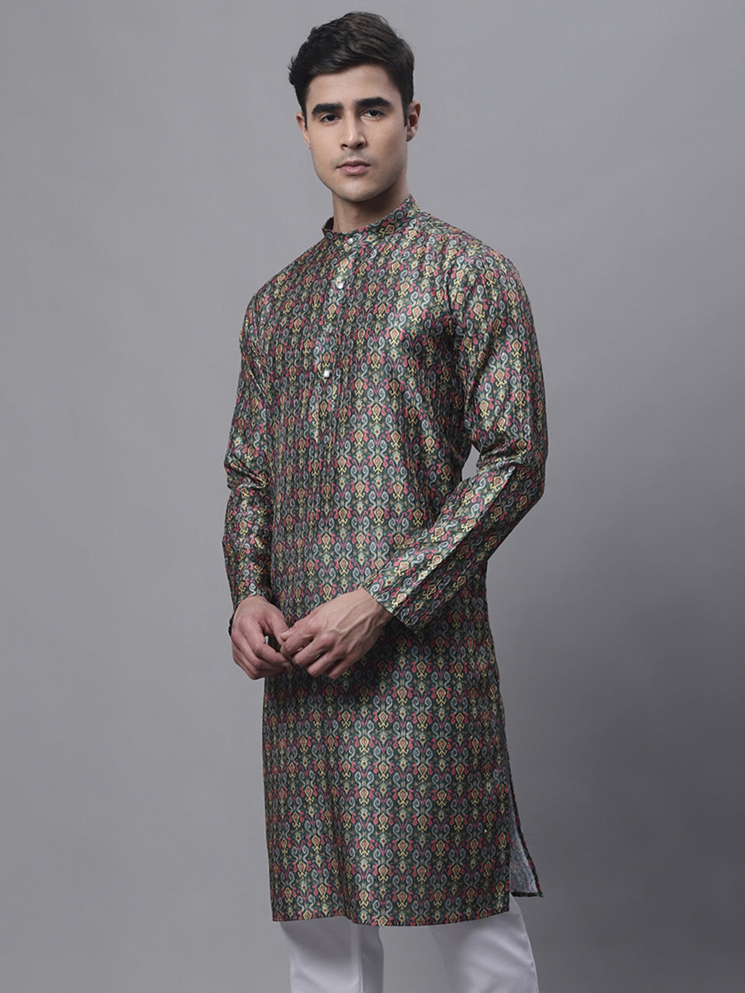 Jompers Men's Olive Green Digital Printed Kurta - Distacart