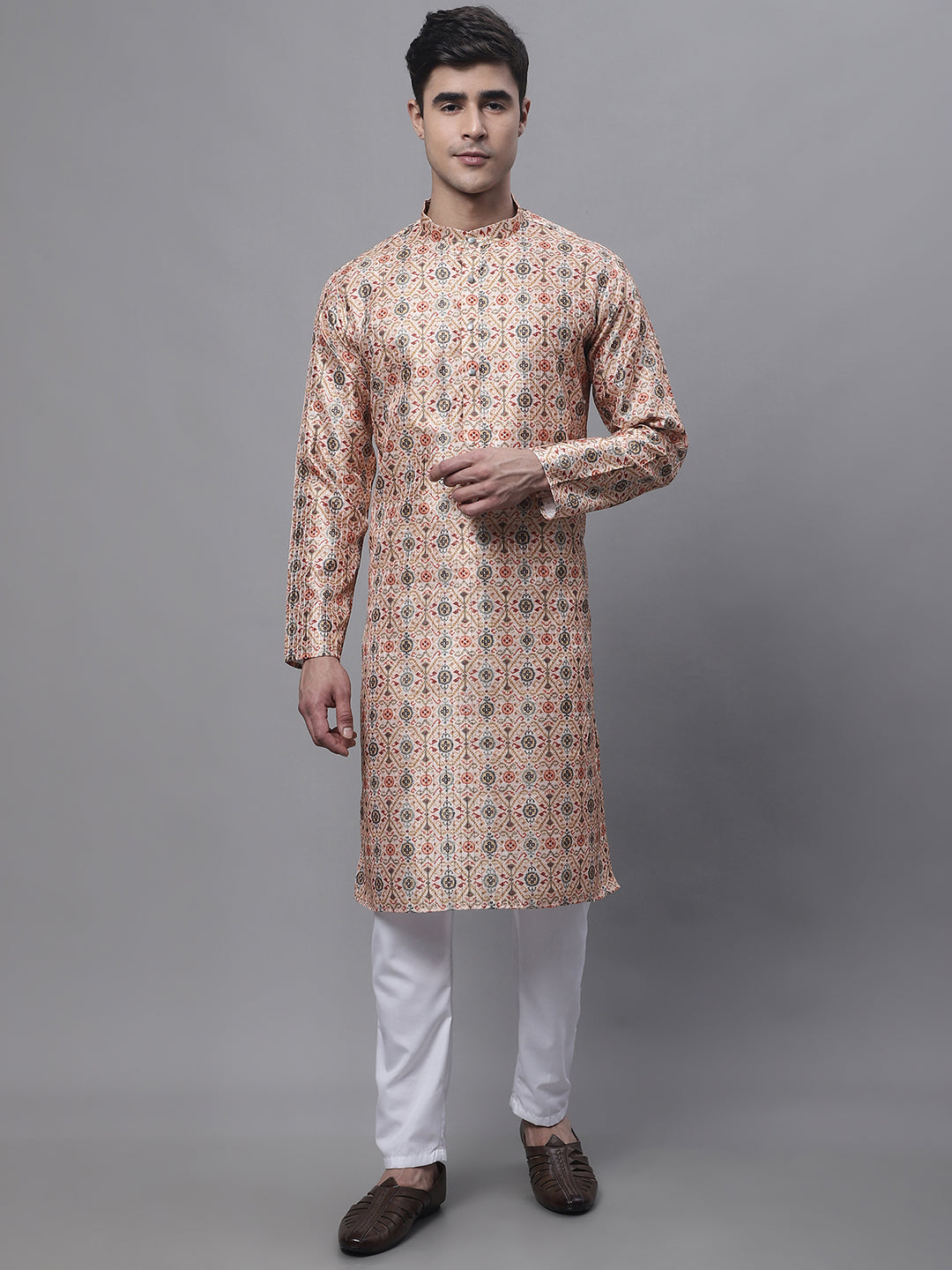 Jompers Men's Peach Digital Printed Kurta - Distacart