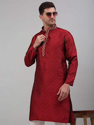Jompers Men's Maroon Collar Embroidered Kurta Only - Distacart