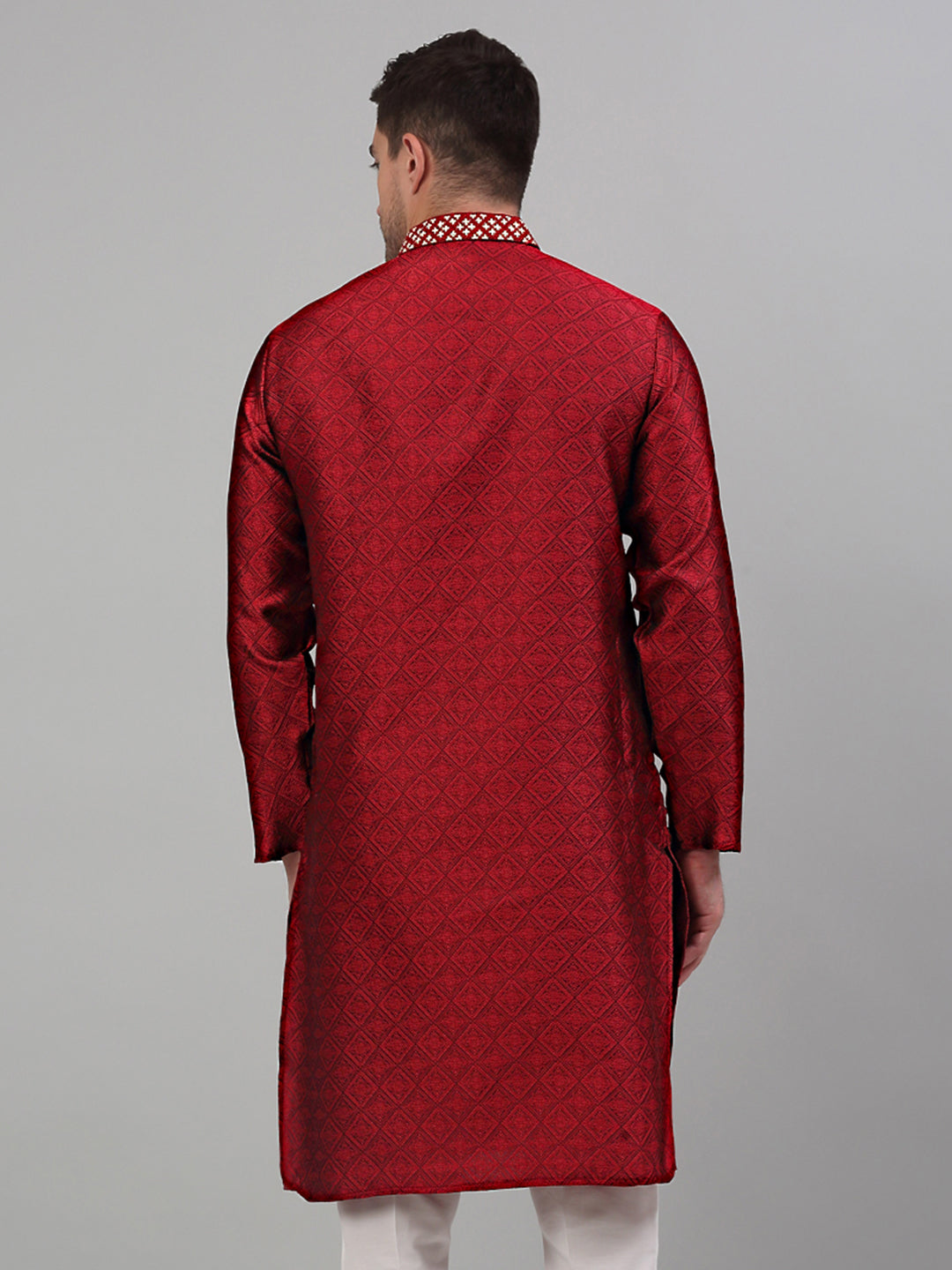 Jompers Men's Maroon Collar Embroidered Kurta Only - Distacart