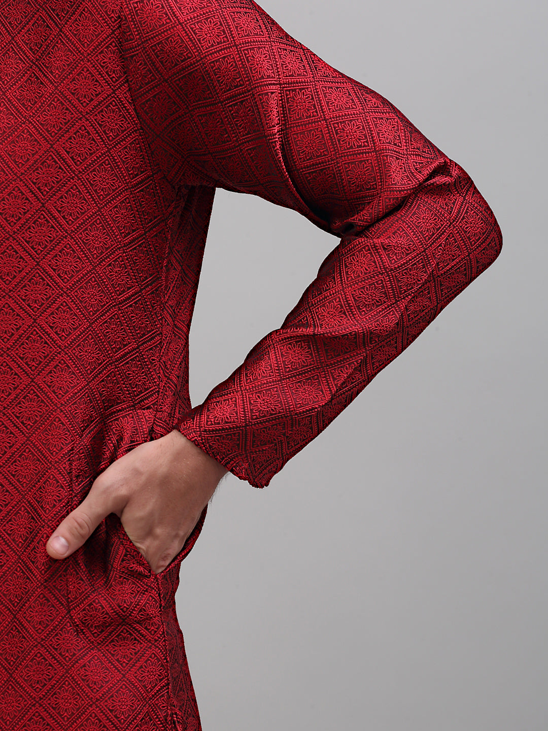 Jompers Men's Maroon Collar Embroidered Kurta Only - Distacart