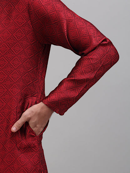 Jompers Men's Maroon Collar Embroidered Kurta Only - Distacart