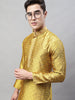 Jompers Men's Mustard Jacquard Silk Collar Embroidered Kurta - Distacart
