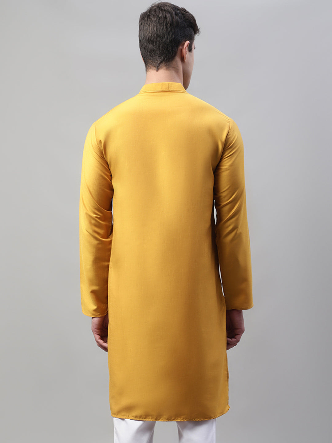 Jompers Men's Mustard Cotton Silk Mirror Work Kurta - Distacart