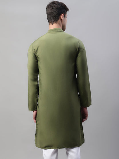 Jompers Men's Olive Green Cotton Silk Mirror Work Kurta - Distacart