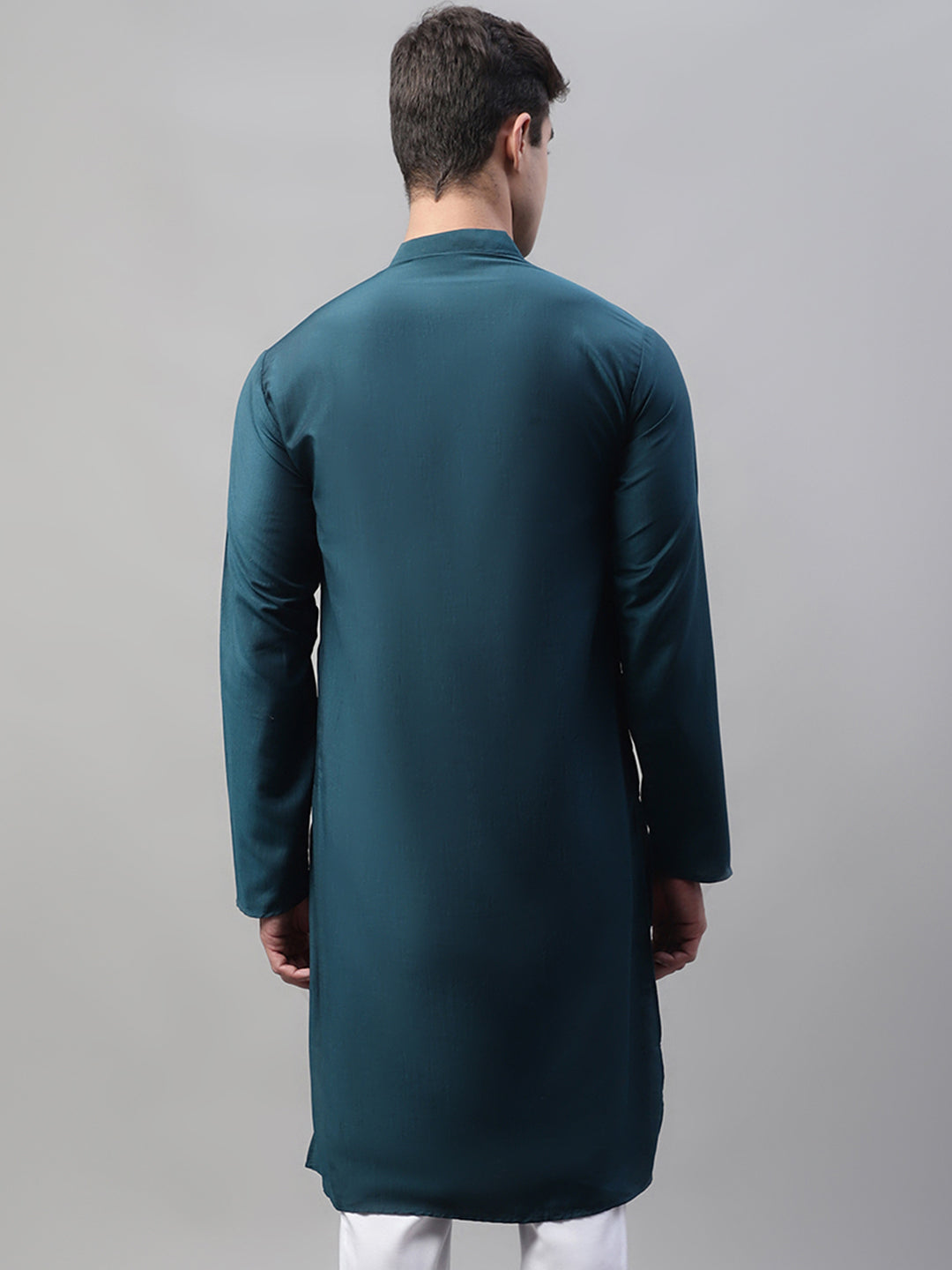 Jompers Men's Teal Blue Cotton Silk Mirror Work Kurta - Distacart