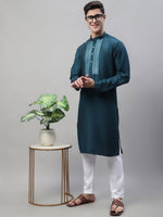 Thumbnail for Jompers Men's Teal Blue Cotton Silk Mirror Work Kurta - Distacart