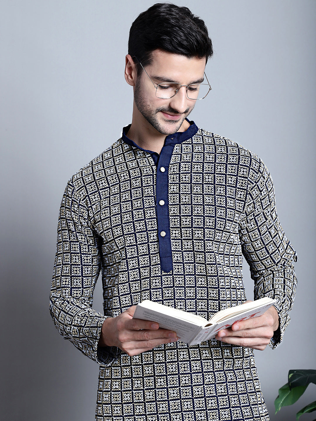 Jompers Men's Navy Blue Embroidered Kurta Only - Distacart