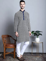 Thumbnail for Jompers Men's Navy Blue Embroidered Kurta Only - Distacart