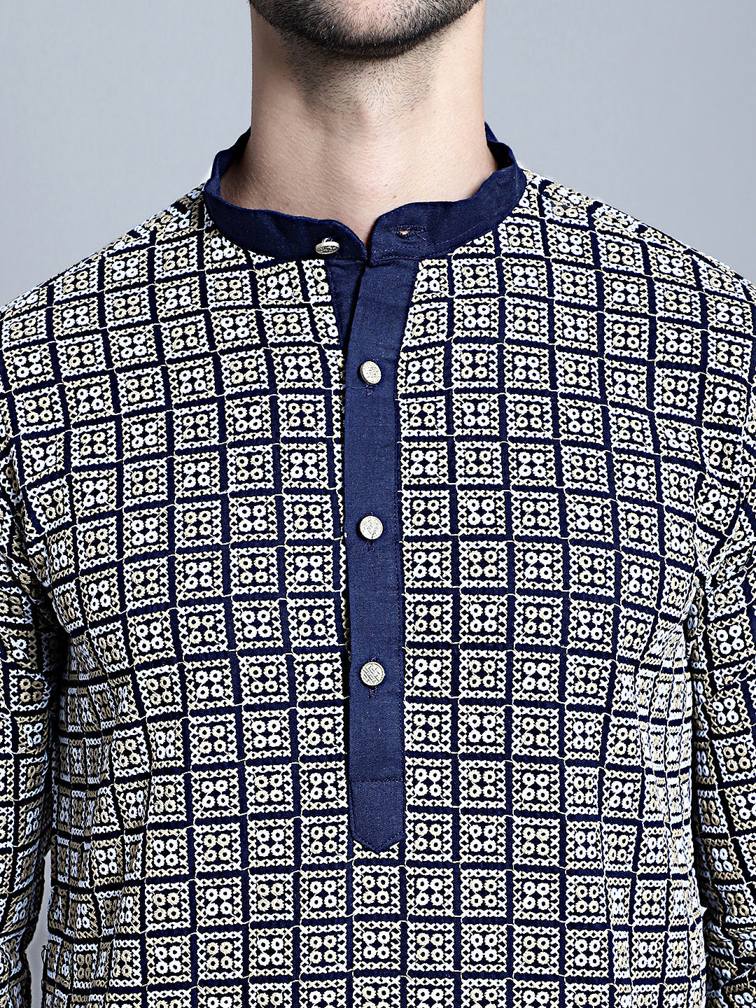 Jompers Men's Navy Blue Embroidered Kurta Only - Distacart