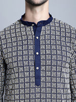 Thumbnail for Jompers Men's Navy Blue Embroidered Kurta Only - Distacart