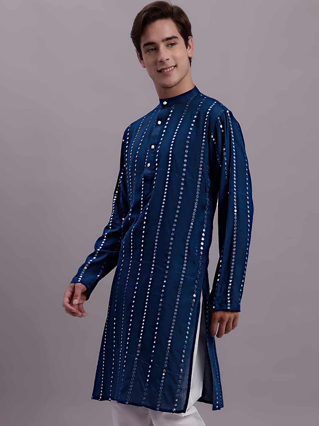 Jompers Men's Embroidered Mirror Work Kurta - Peacock - Distacart