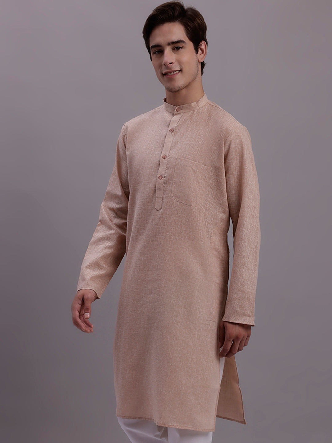 Jompers Men's Solid Pure Cotton Kurta - Beige - Distacart