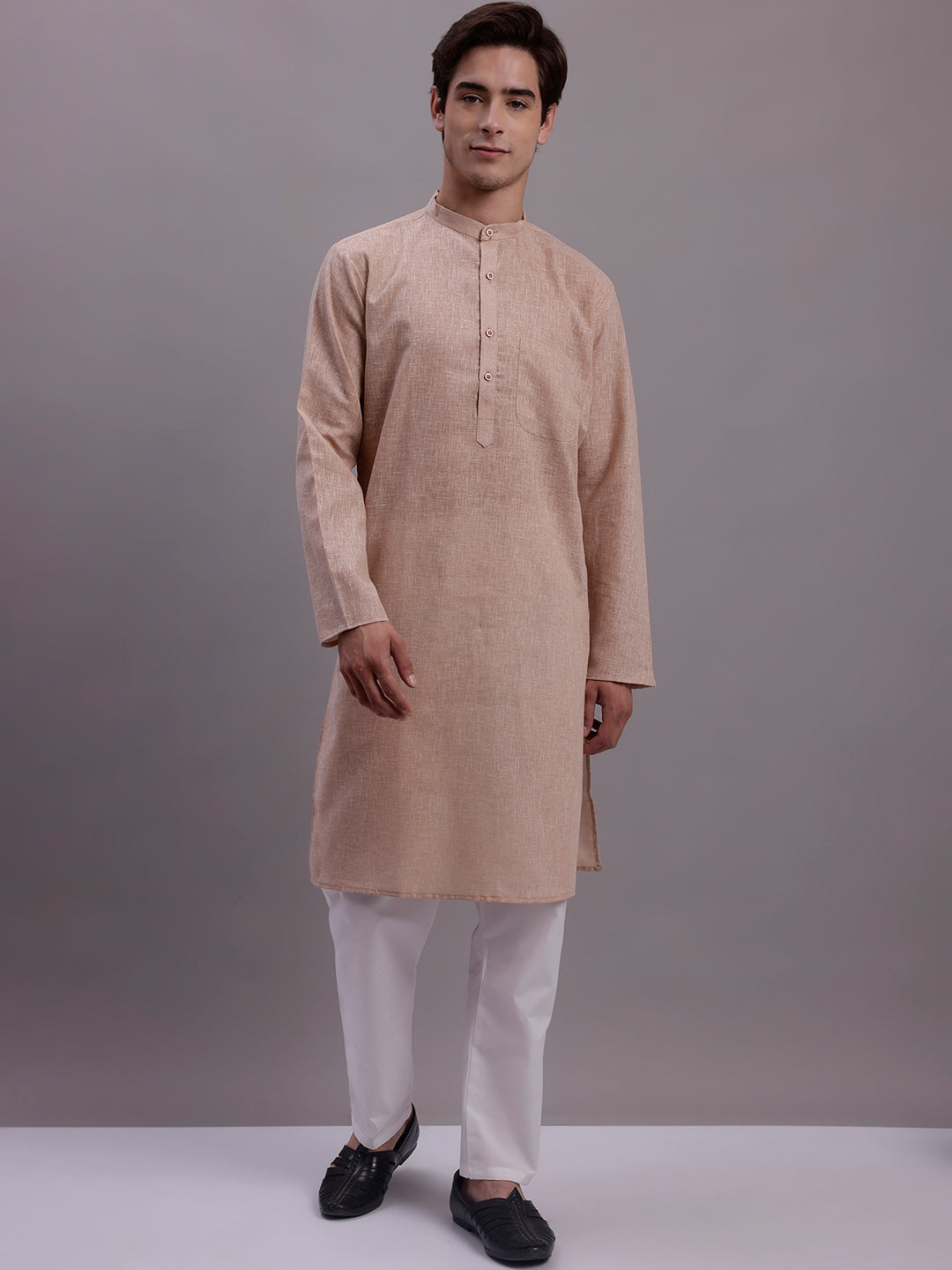 Jompers Men's Solid Pure Cotton Kurta - Beige - Distacart