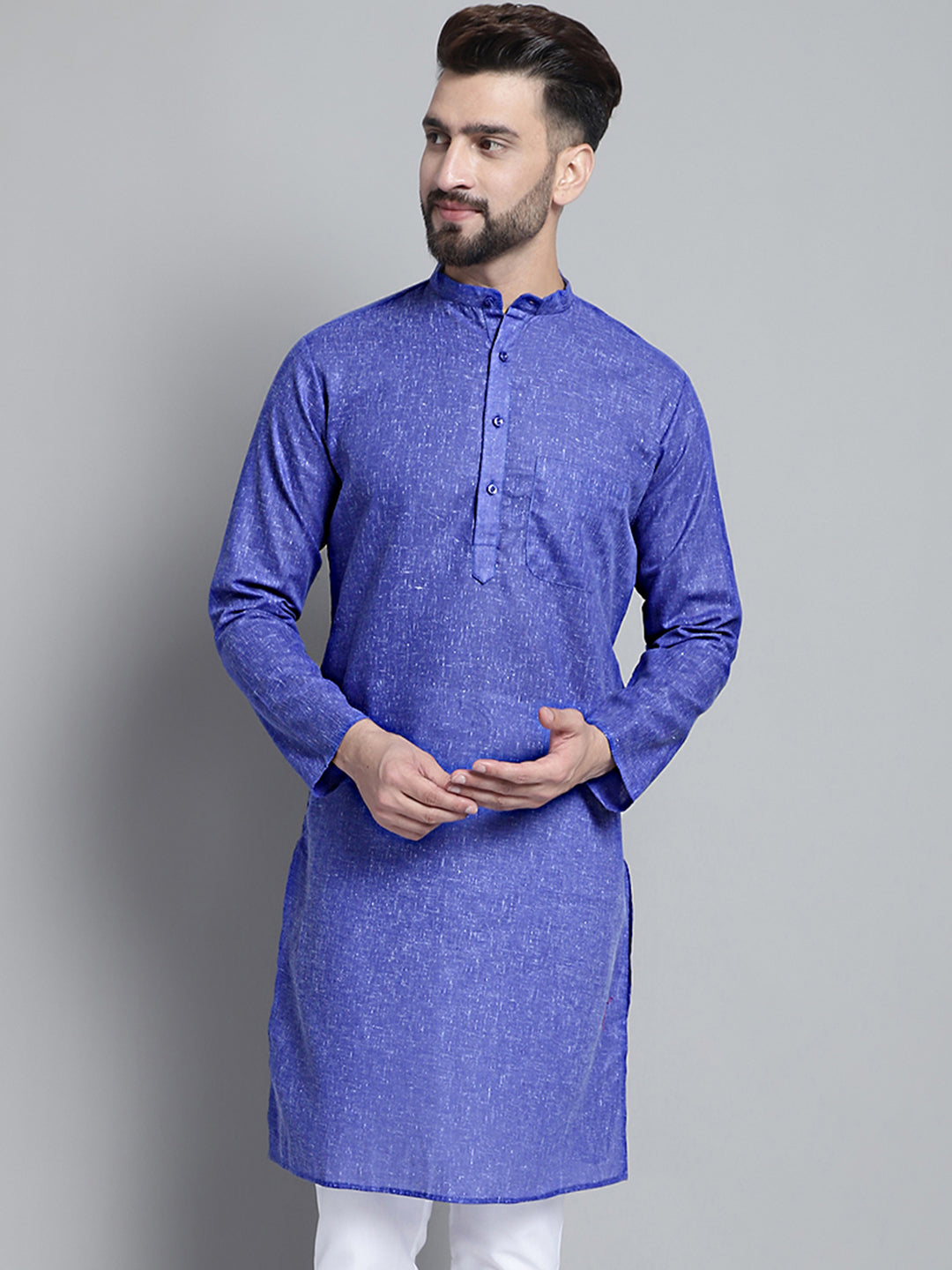 Jompers Men's Solid Pure Cotton Kurta Only - Blue - Distacart