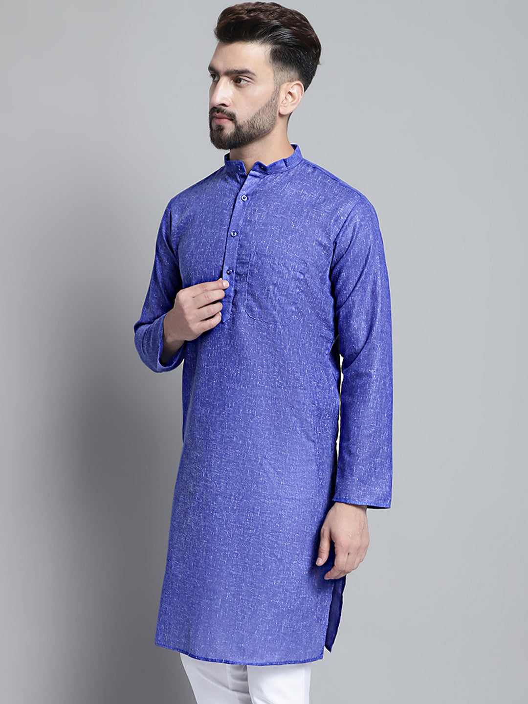 Jompers Men's Solid Pure Cotton Kurta Only - Blue - Distacart