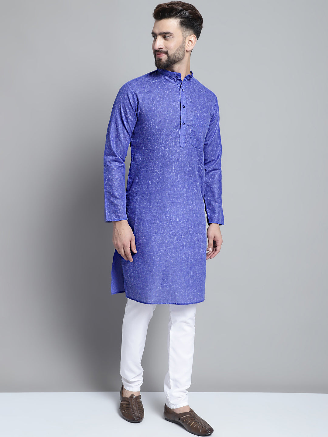 Jompers Men's Solid Pure Cotton Kurta Only - Blue - Distacart