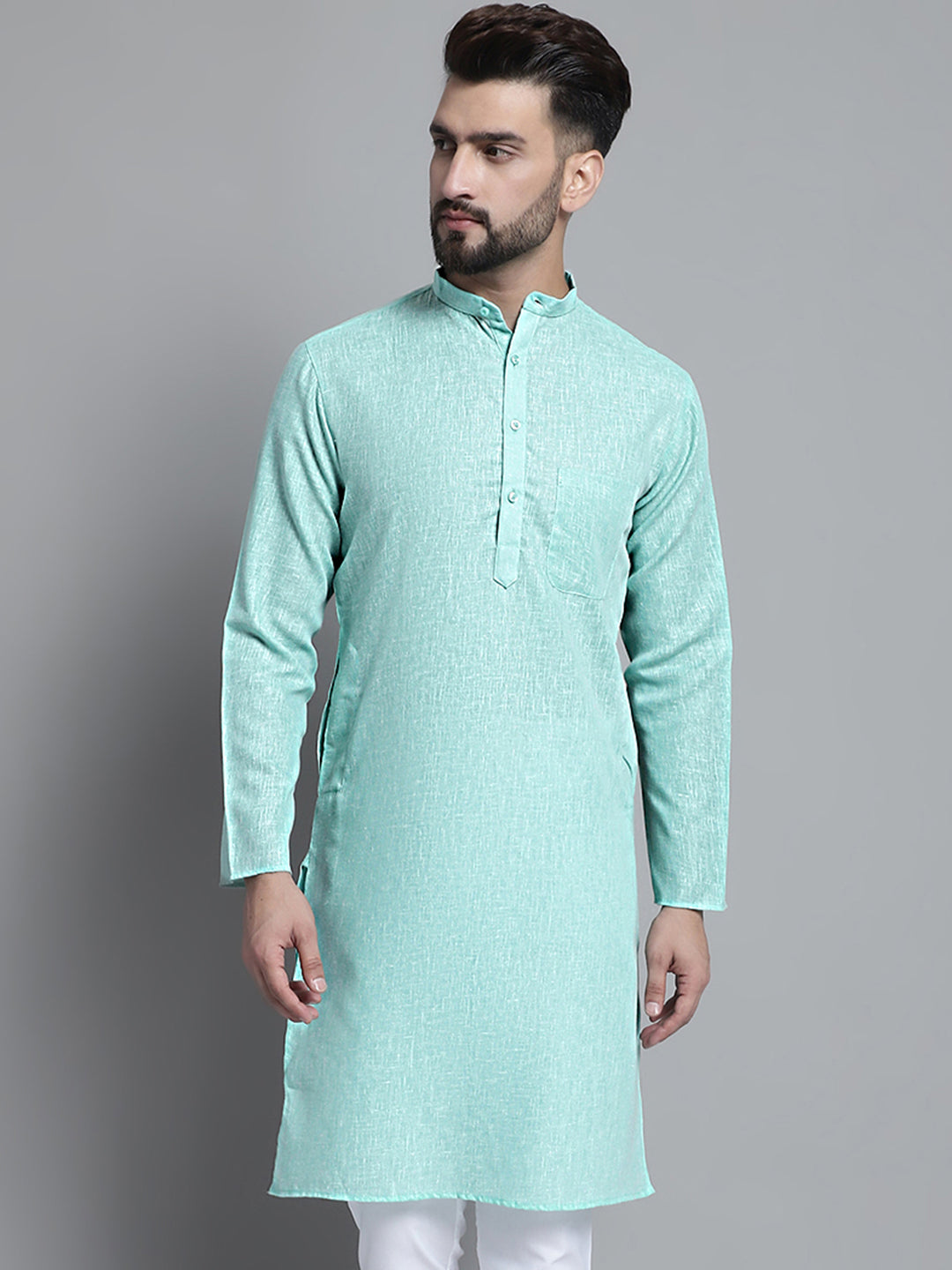Jompers Men's Solid Pure Cotton Kurta Only - Green - Distacart
