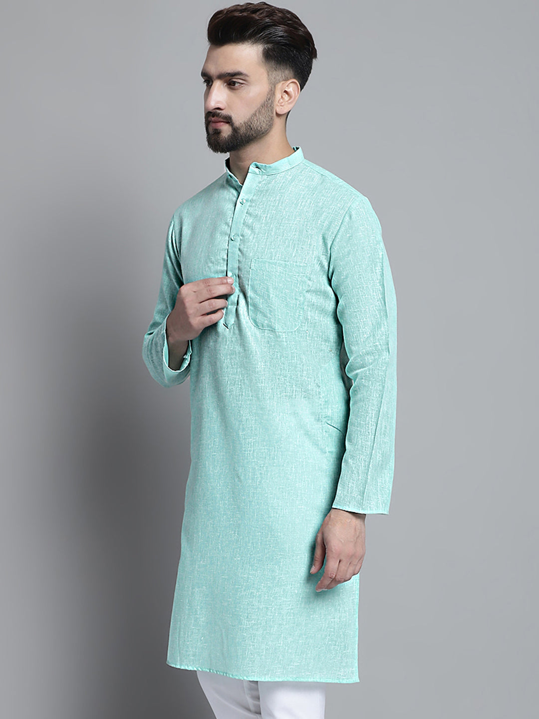 Jompers Men's Solid Pure Cotton Kurta Only - Green - Distacart