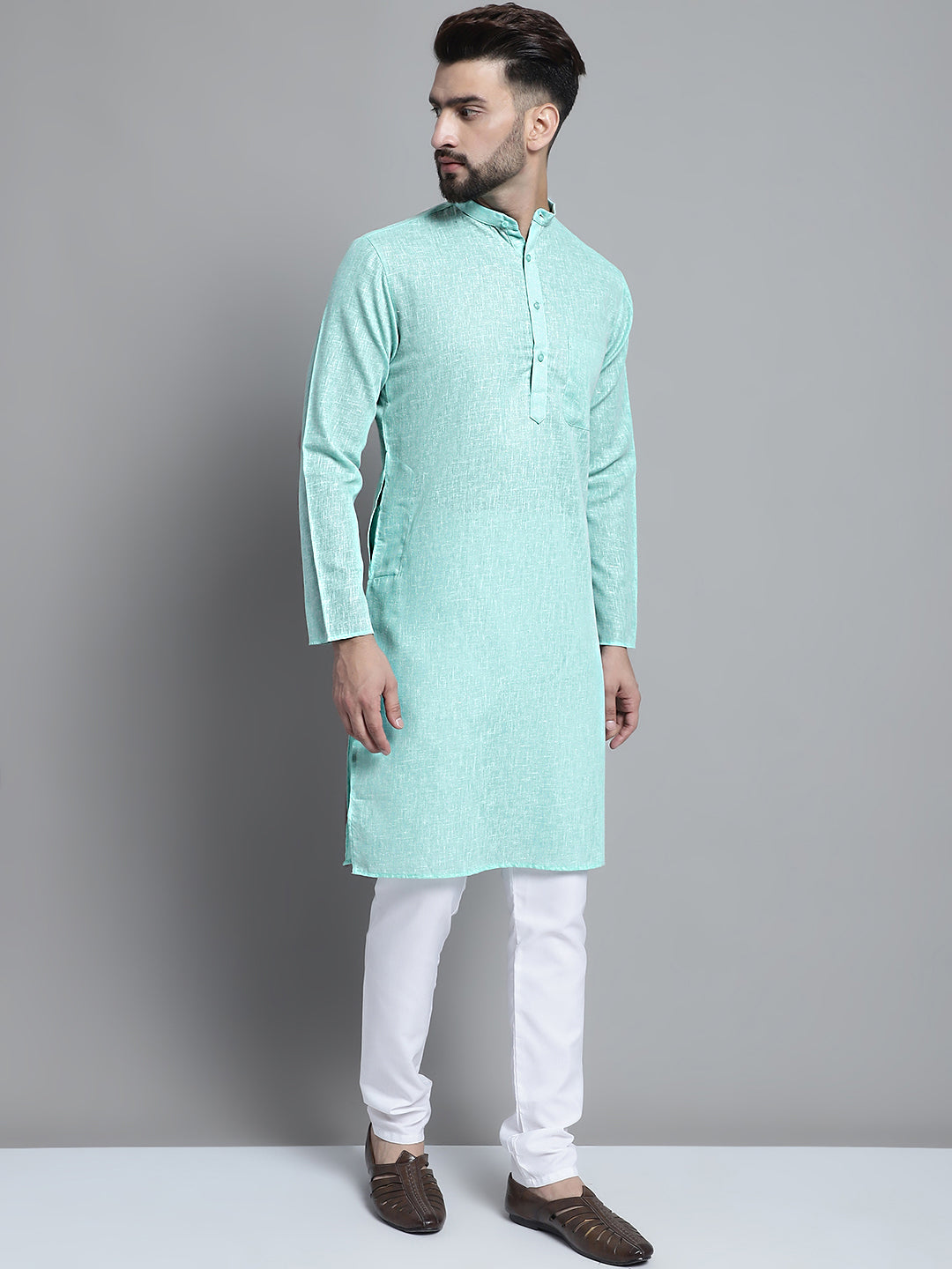 Jompers Men's Solid Pure Cotton Kurta Only - Green - Distacart