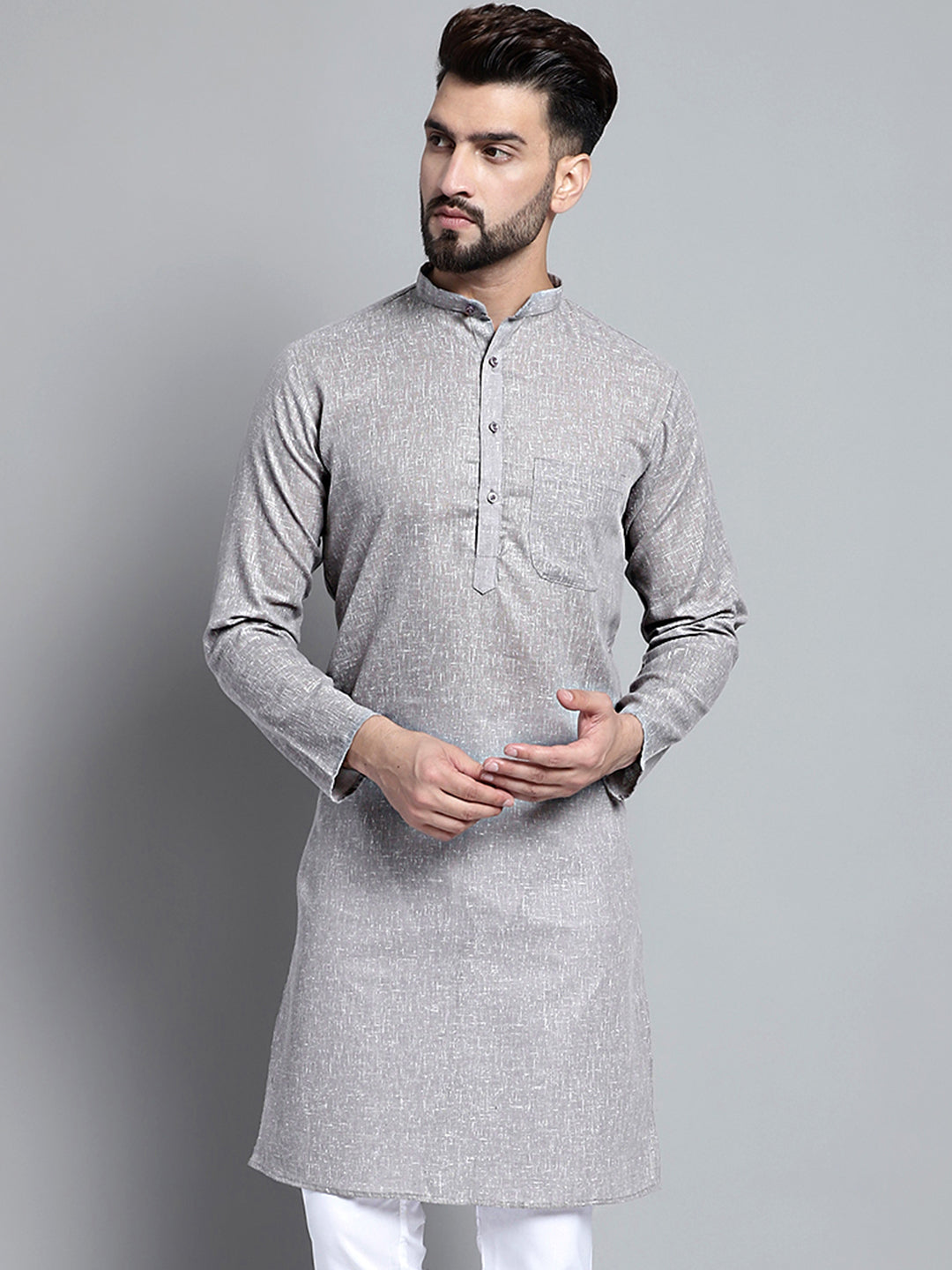 Jompers Men's Solid Pure Cotton Kurta Only - Grey - Distacart