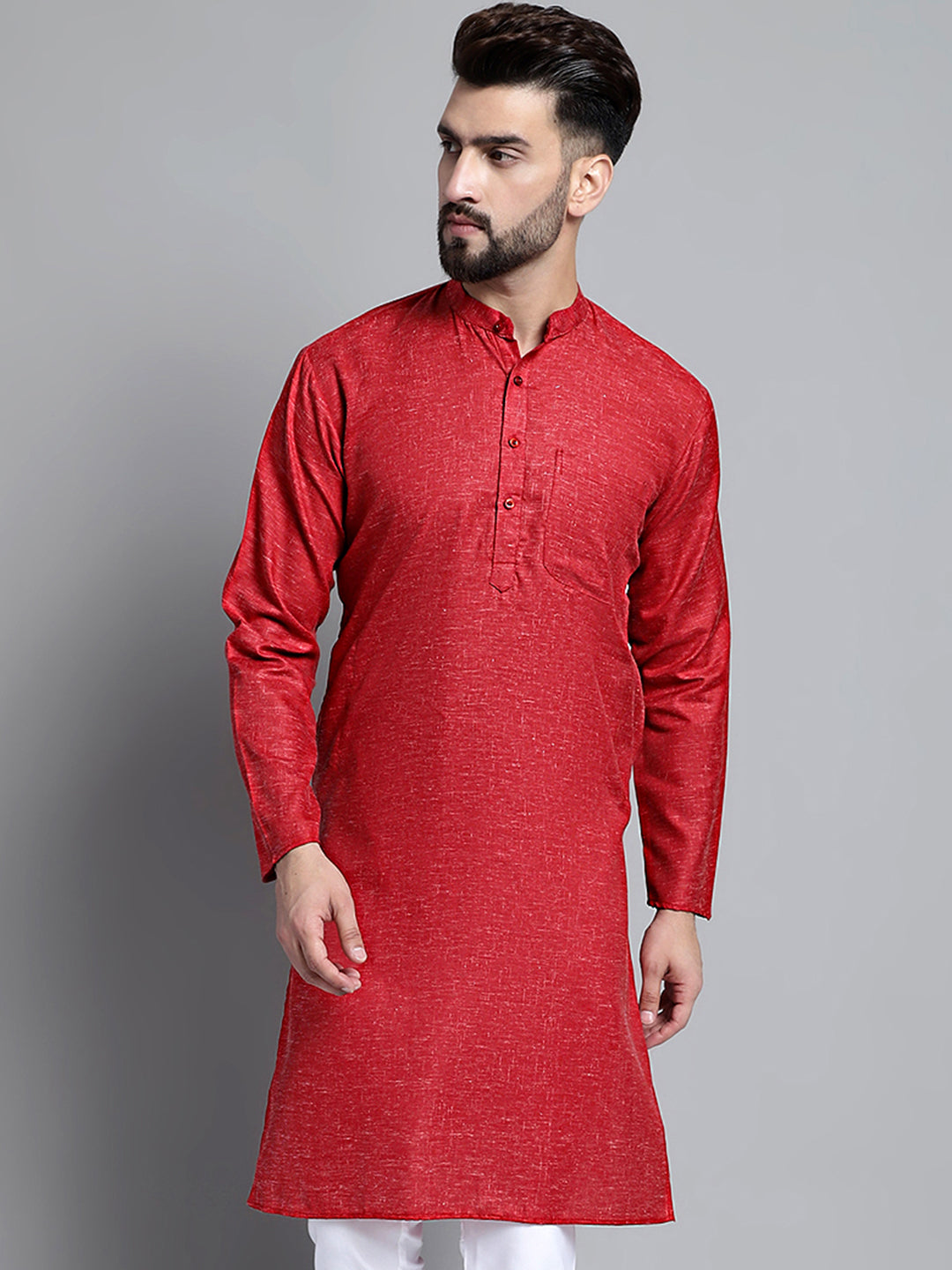 Jompers Men's Solid Pure Cotton Kurta Only - Maroon - Distacart