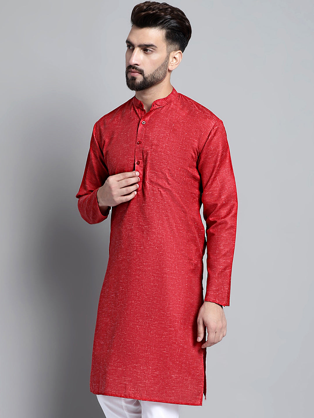 Jompers Men's Solid Pure Cotton Kurta Only - Maroon - Distacart