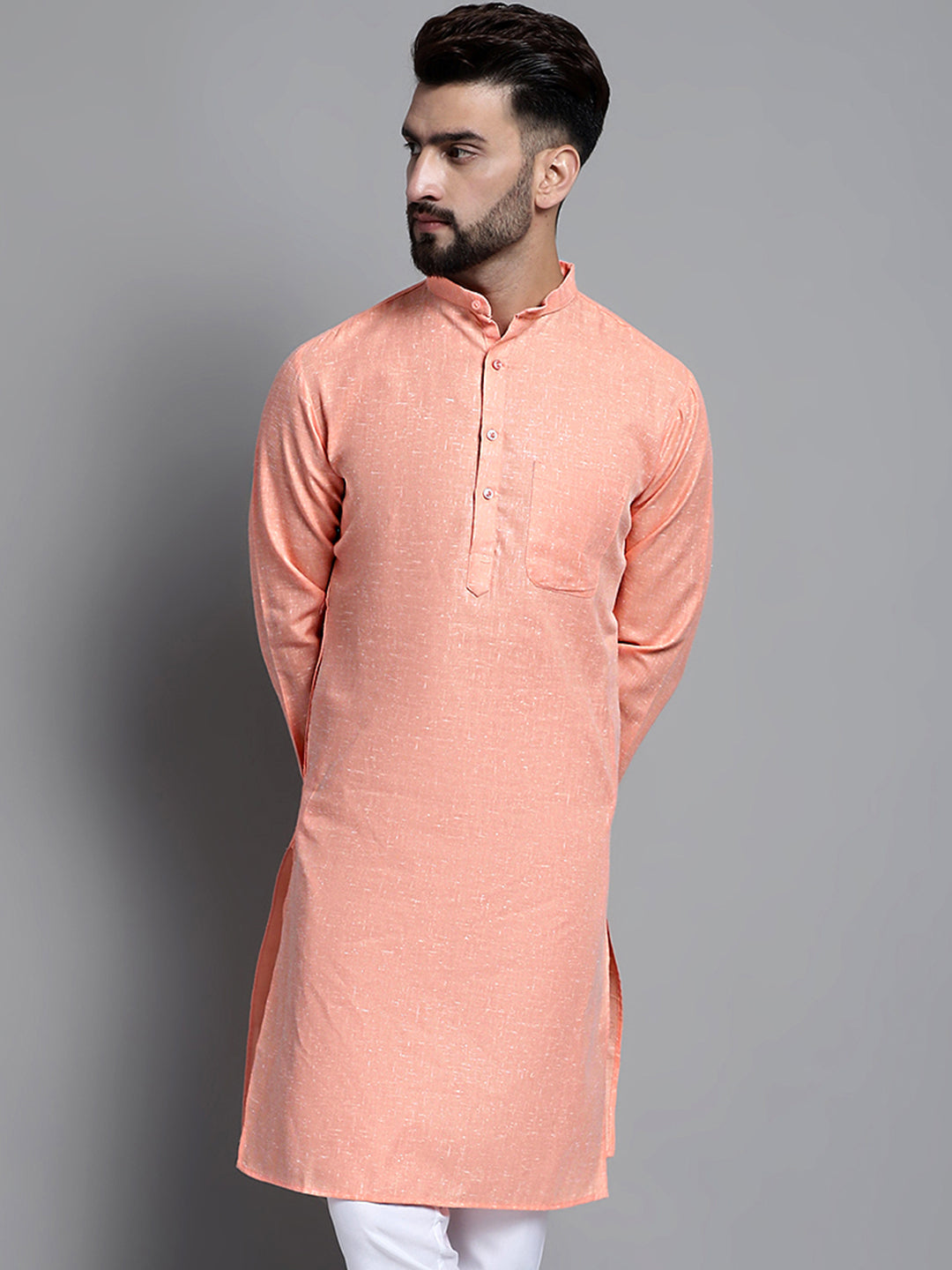 Jompers Men's Solid Pure Cotton Kurta Only - Peach - Distacart