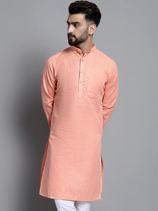Jompers Men's Solid Pure Cotton Kurta Only - Peach - Distacart