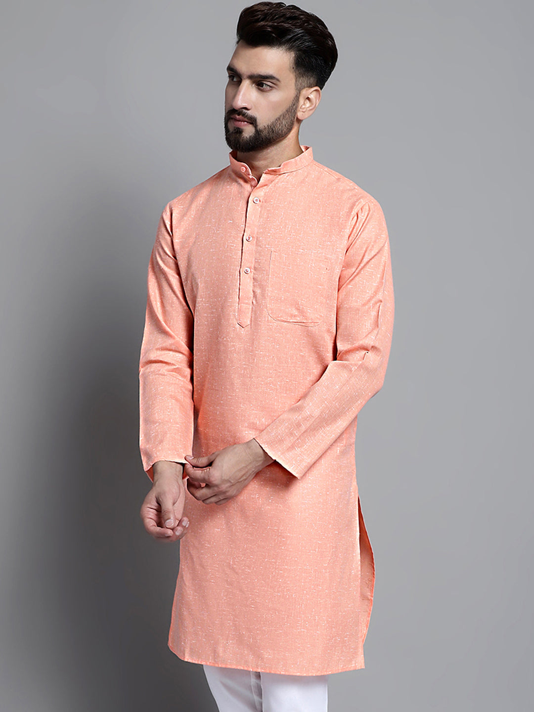 Jompers Men's Solid Pure Cotton Kurta Only - Peach - Distacart