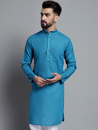 Jompers Men's Solid Pure Cotton Kurta Only - Peacock - Distacart